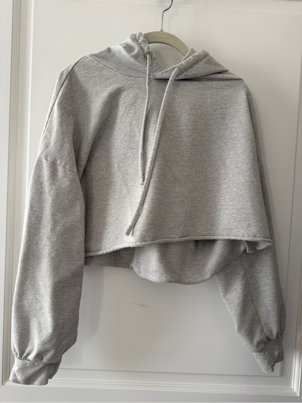 Cropped Light Gray Hoodie with Drawstring Hood - Women